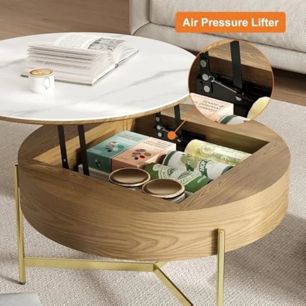 Mesa de café Round Lift Top, Mesa de café circular com armazenamento, mesa de café moderna para sala de estar, casa e escritório, 31,5"