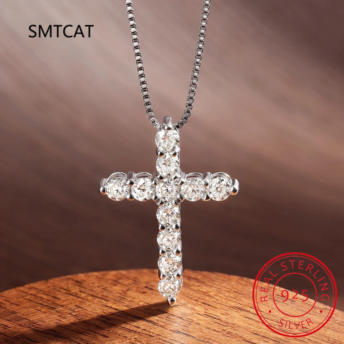 

D VVS1 Moissanite Cross Pendant Necklace Original s925 Sliver Box Chain Plated 18k White Gold Fine Necklaces for Women