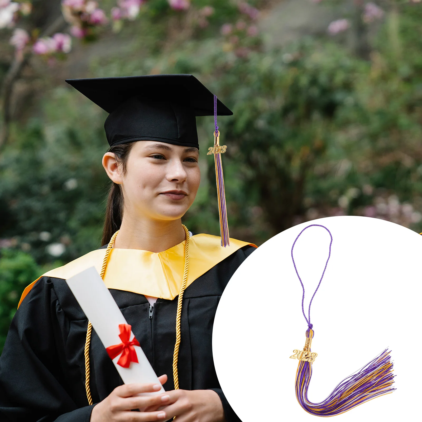 

1 set 6 Sets 2024 Graduation Tassels Purple Gold White Mixed Color Cap Decorations Durable Polyester Practical Ornament Hat