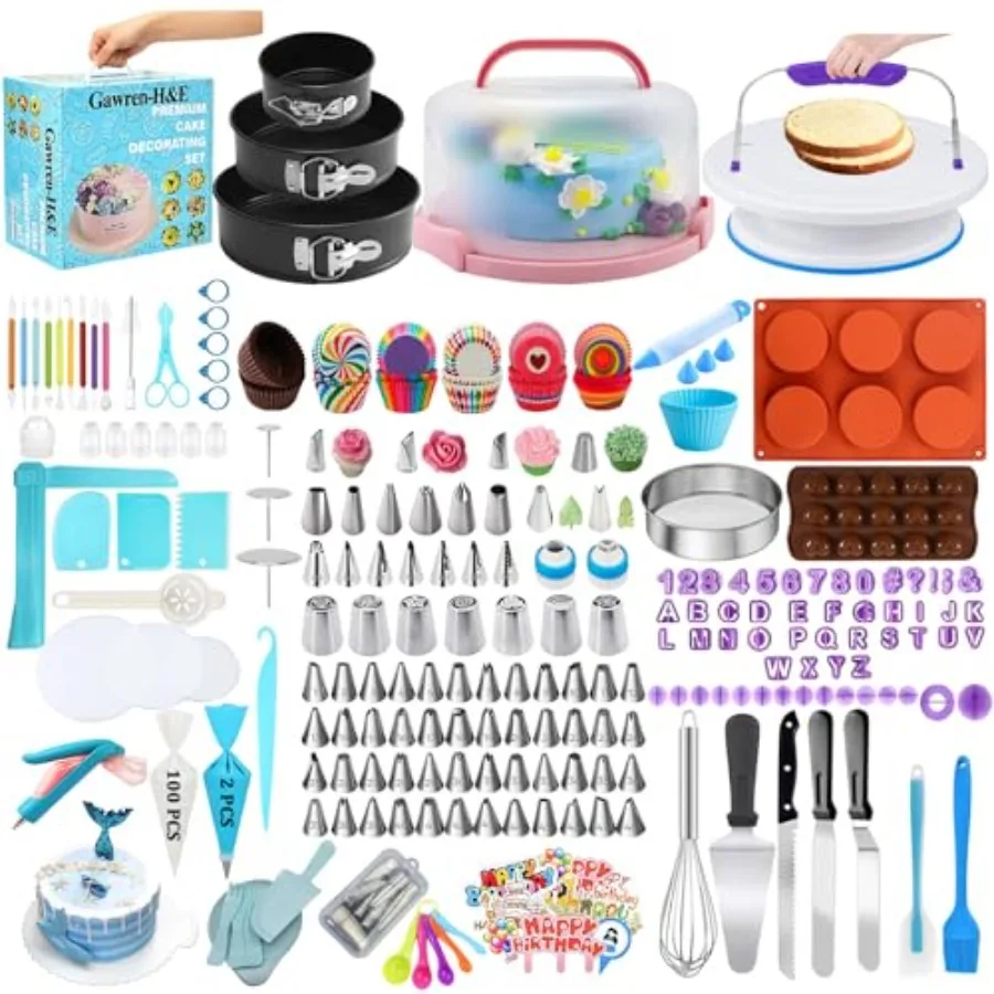 

678pcs Cake Decorating KitBaking Supplies with Decorating Tools Cake Carrier Cake Turntable Piping Bags and 74 Tips Springform