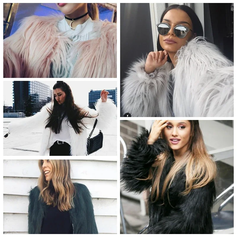 Fluffy Outfits White Furry Fur Coat Women Elegant Warm Long Sleeve Female Outerwear Autumn Winter Coat Jacket Hairy Overcoat 2XL