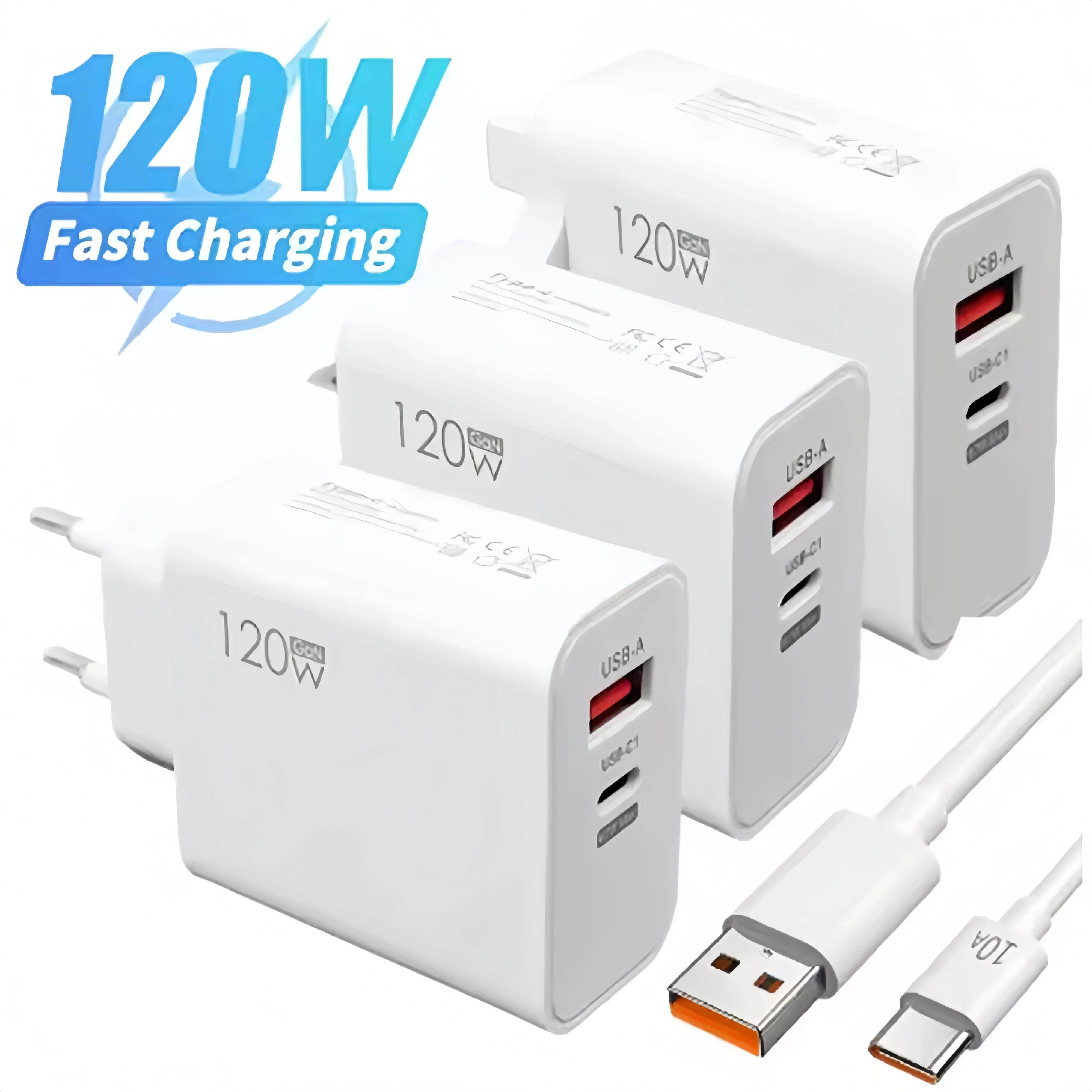 

Универсальное зарядное устройство для мобильных телефонов с кабелем типа C 6A, всего 120 Вт, быстрое зарядное устройство USB A/C PD, быстрое зарядное устройство для iPhone Xiaomi Samsung