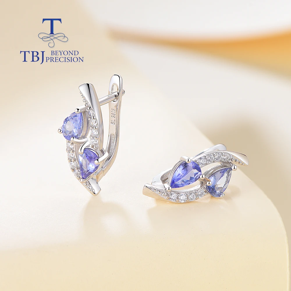 2026 Cute design Natural tanzanite set gemstone simple ring earrings 925 sterling sliver fine jewelry for women's birthday gifts