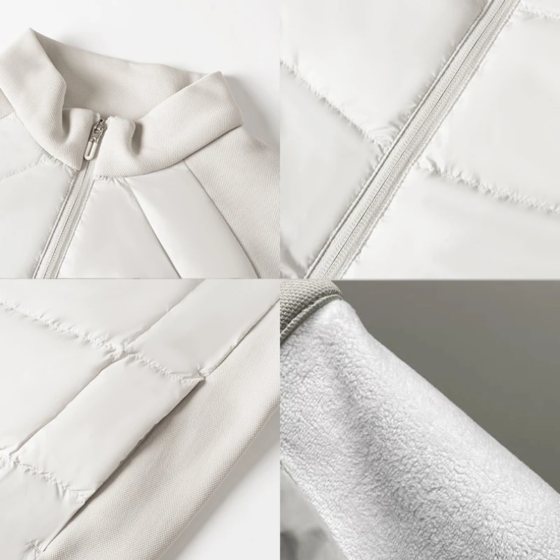 Men90% Duck Down Jacket Stand Collar Spliced Knit Sleeve Wind‑Resistant Water‑Repellent Lightweight Warm Zip Up Winter Outerwear
