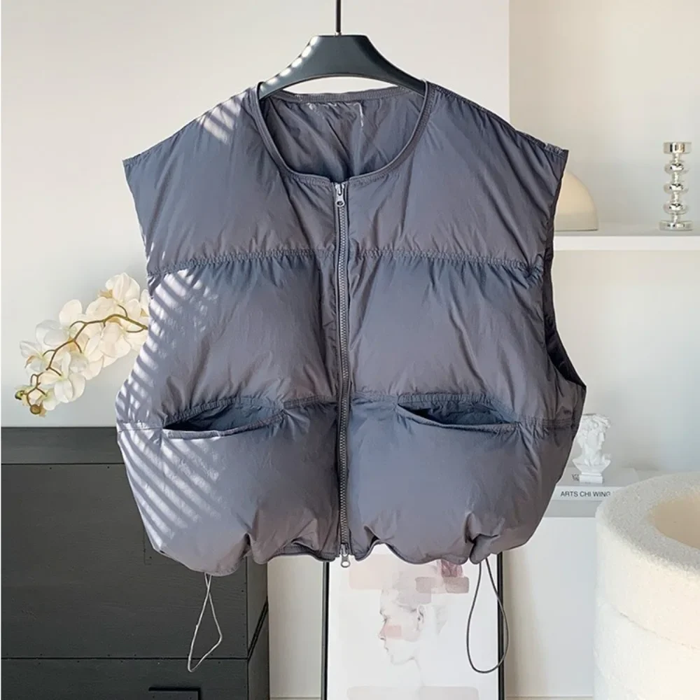 المرأة الجديدة الشتاء فضفاضة قصيرة سترة بيضاء بطة أسفل معطف أكمام أسفل سترة قابل للتعديل سستة حتى الدافئة عادية الصلبة البخاخ معطف