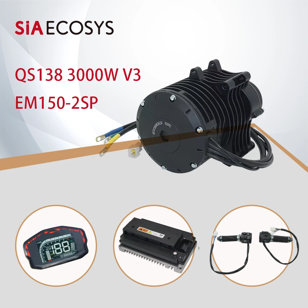 QSMOTOR 138 mid Drive Motor Conversion Kit 3000W V3 70H 5500W Max Continuous 72V EM150-2SP Controller 100KPH