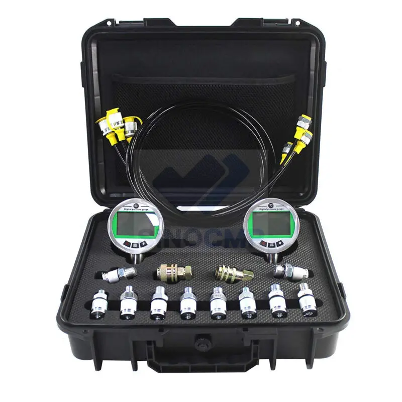 2pc 80MPA 3 Hoses 12 Couplings Hydraulic Gas Water Pressure Test Kit for CAT Komatsu CASE John Deere Digital Pressure Gauge Kit