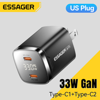 Essager 33W GaN USB Charger PD3.0 Dual Port Type C Fast charger for iPhone16 15 14 13 Macbook iPad Samsung Huawei Xiaomi