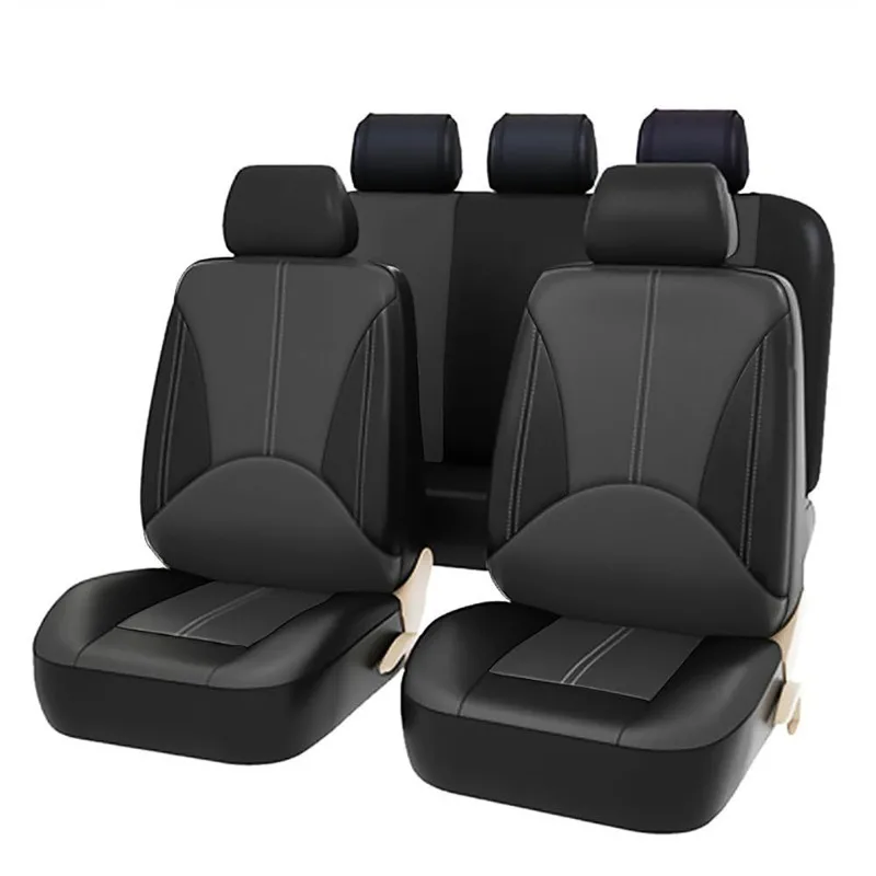 Universal Black PU Leather Car Seat Covers Full Set 4/9 Pieces Auto Interior Dustproof Protector Accessories