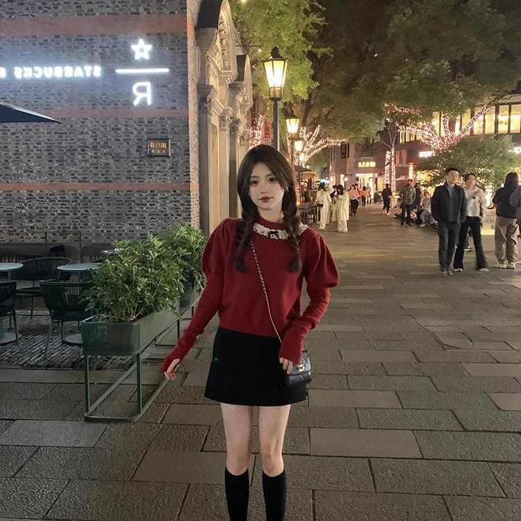 Detachable Sleeve Knitted Sweater Women Pullovers Oversize Spring Balloon Layered Romantic Fairycore Festival Cottagecore Wear