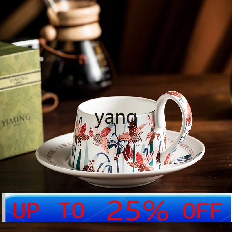 

LTT Vintage Floral and Bird Mid-century Mug High-end Ceramic Coffee Cup and Saucer French Retro Style