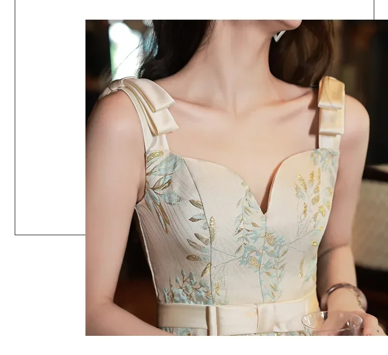 Customized French Style Temperament Party Dresses Flower Slim Fit A-line Sling Bow Design Women Birthday Gowns Draped Elegant Ev