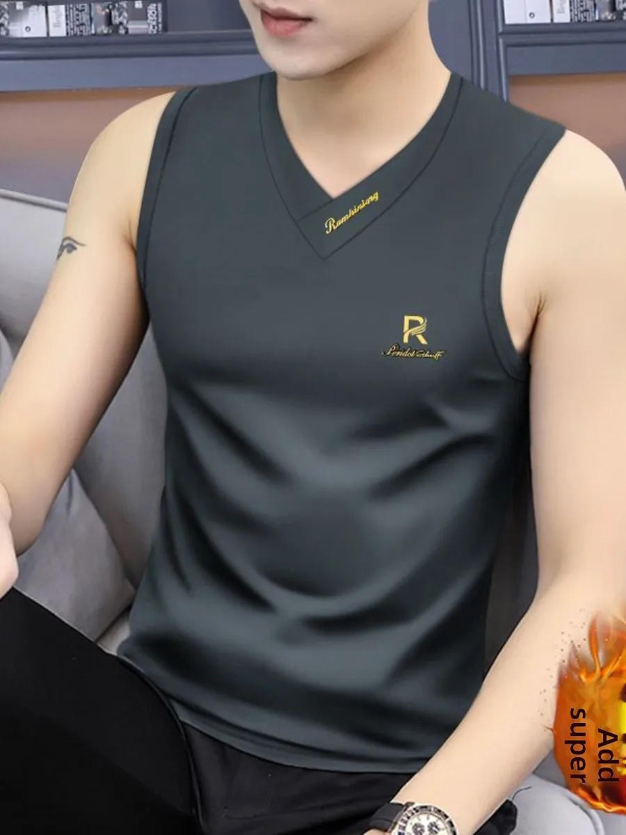 

Thiened Fce Lined Men's Vest Underwear Inner Wear Warm Winter Faion Ci Sle V-Ne Regular Length Inner Clothing