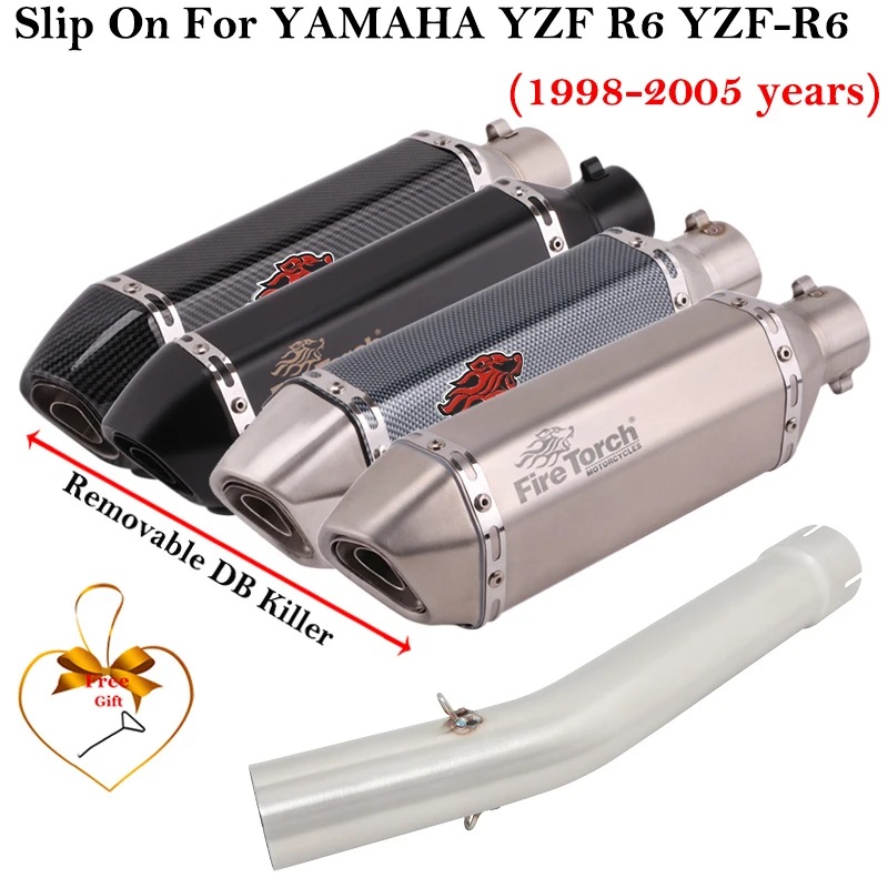 Slip On For YAMAHA YZF-R6 YZF R6 1998 - 2005 Motorcycle Exhaust System Middle Link Pipe Escape Muffler With DB Killer