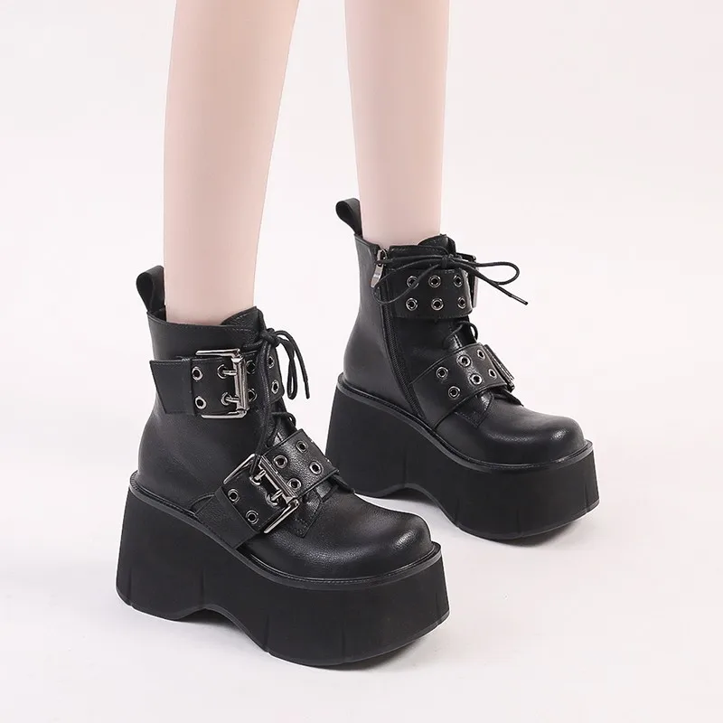 Brand New Gothic Style Sexy Elegant Chunky Platform Women Ankle Boots Walking Comfy Woman Shoes Platform Boots D246