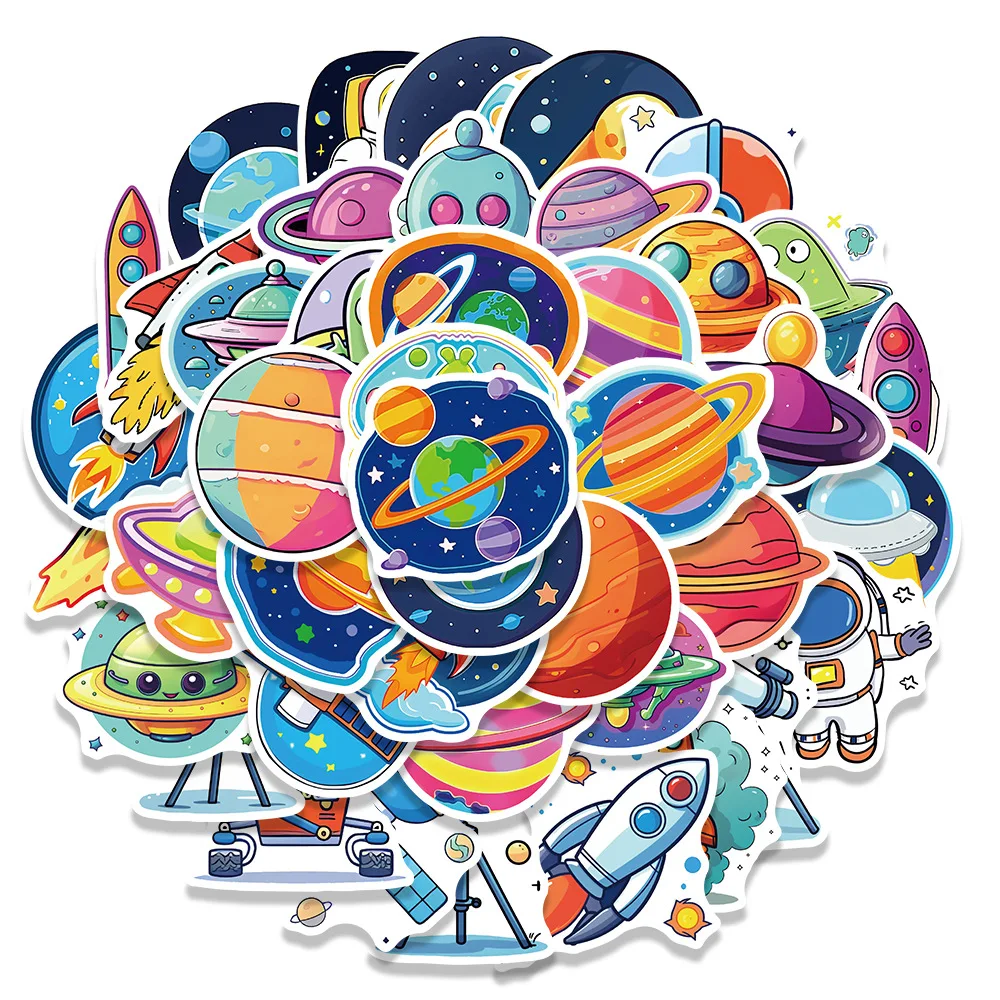 50PCS Cartoon Hand drawn Space Stickers Exquisite Bookkeeping Materials Phone Cases Laptop Cups Luggage Waterproof Stickers