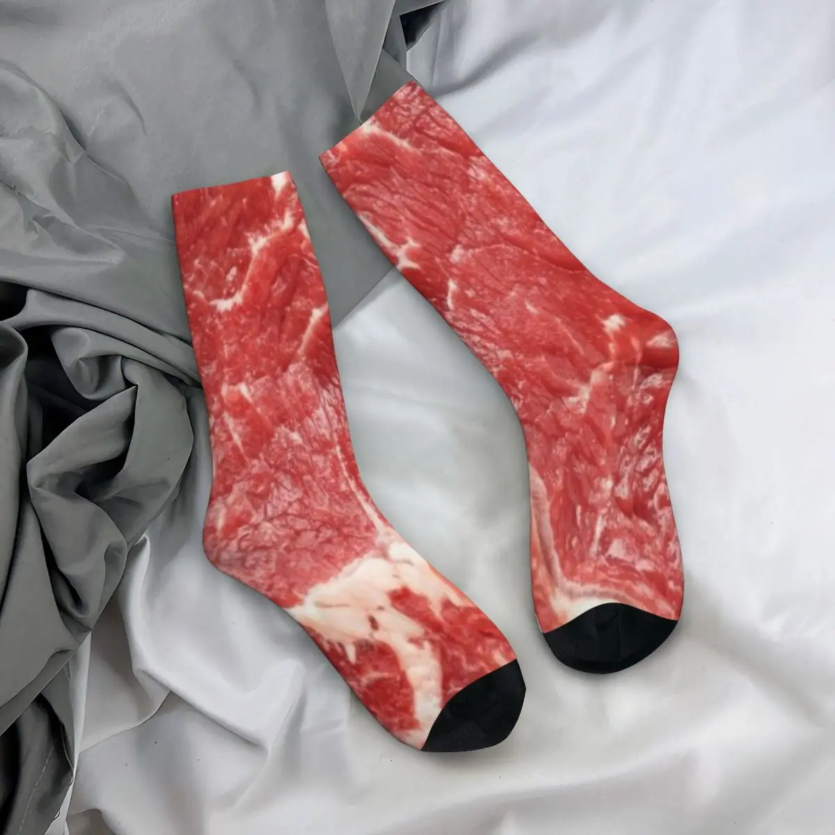 Raw Meat Steak Beef Graphic Men Women Socks Outdoor Novelty Spring Summer Autumn Winter Stockings Gift