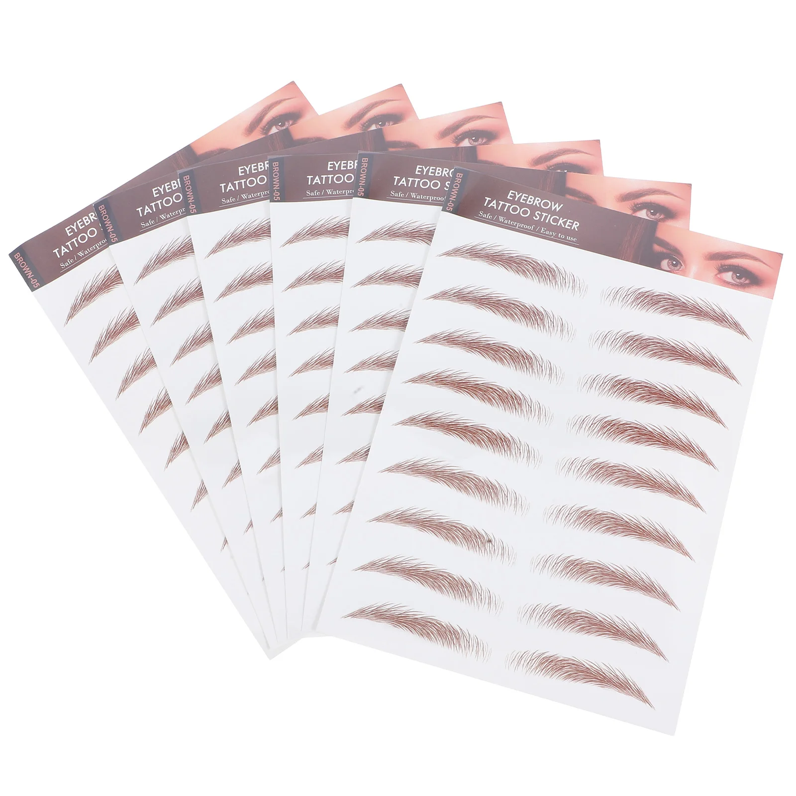 

6 Sheets 3D Waterproof Eyebrow Transfers Brown Natural Temporary Stickers Realistic Adhesive Brow Stamps for Women