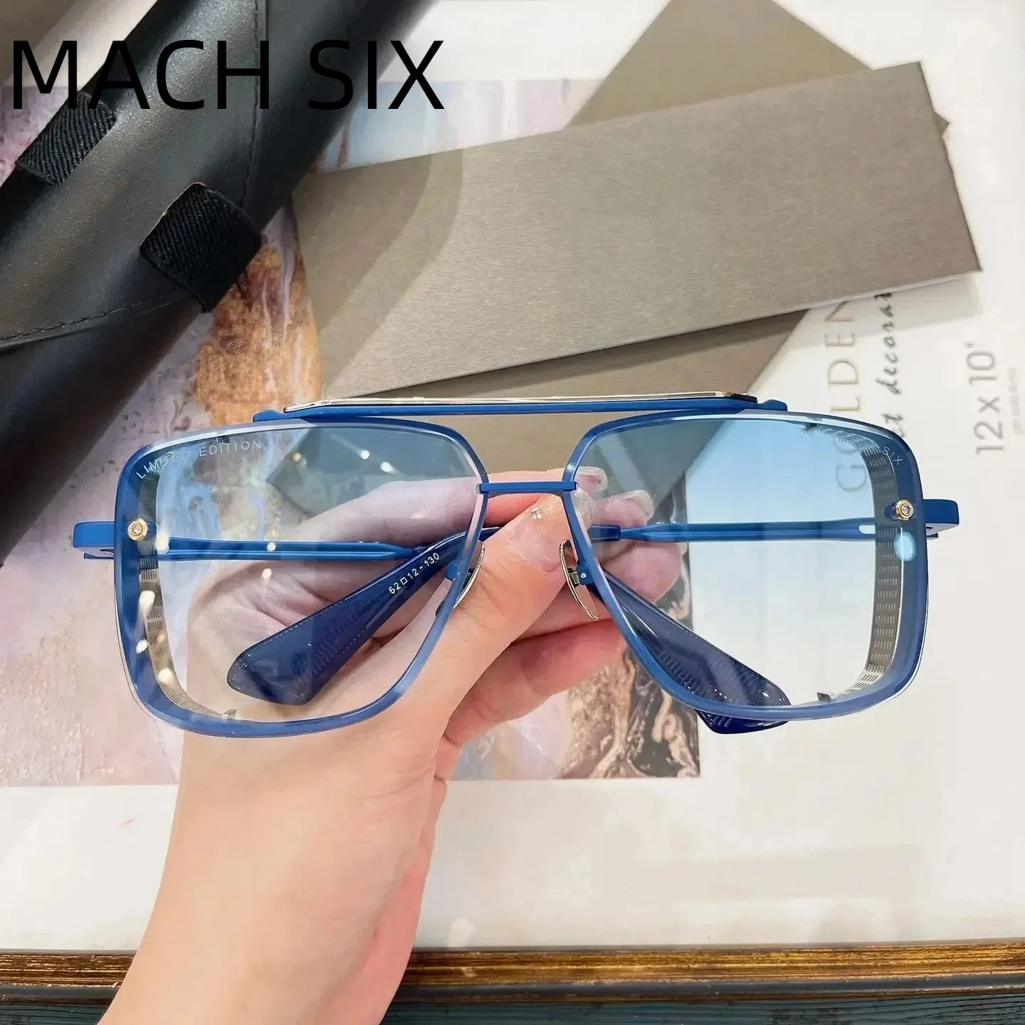 

Original DTS121 MACH SIX Leisure Popular UV400 Retro Men Sunglasses LIMITED EDITION Square Blue Alloy Frame Women Couple Eyewear
