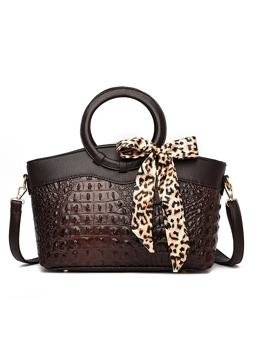 Vintage Women's Bag with Crocodile Print, Large Capacity, Urban Style, Shoulder Bag, Crossbody Bag, Shell Shape Bag