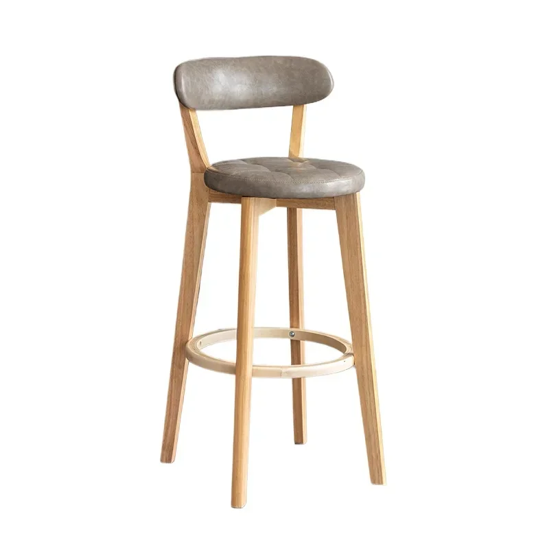 Nordic Bar Chairs Solid Wood High Legged Dining Seat Comfortable Backrest Cashier Stool Stable Load-bearing Modern Furniture