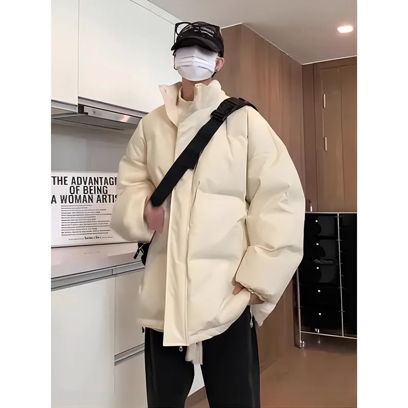 Pure black lightweight down jacket for men, winter youth, two cotton jacket, cotton jacket, high street standing collar face