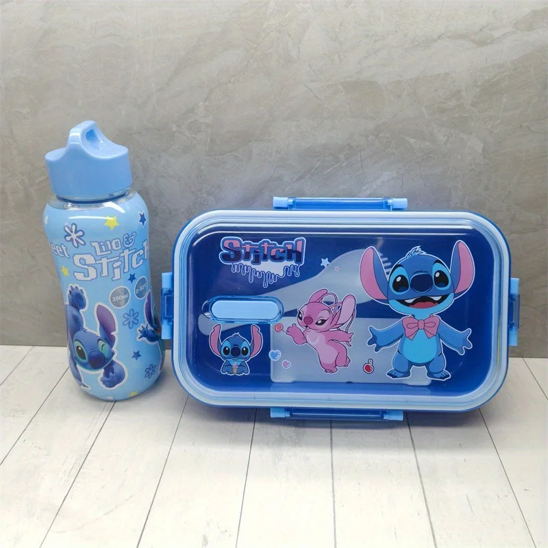 Disney cartoon Stitch Double-Layer Insulated Lunch Box with Cup, Spoon and Storage Case, Ideal for Office, School and Picnics