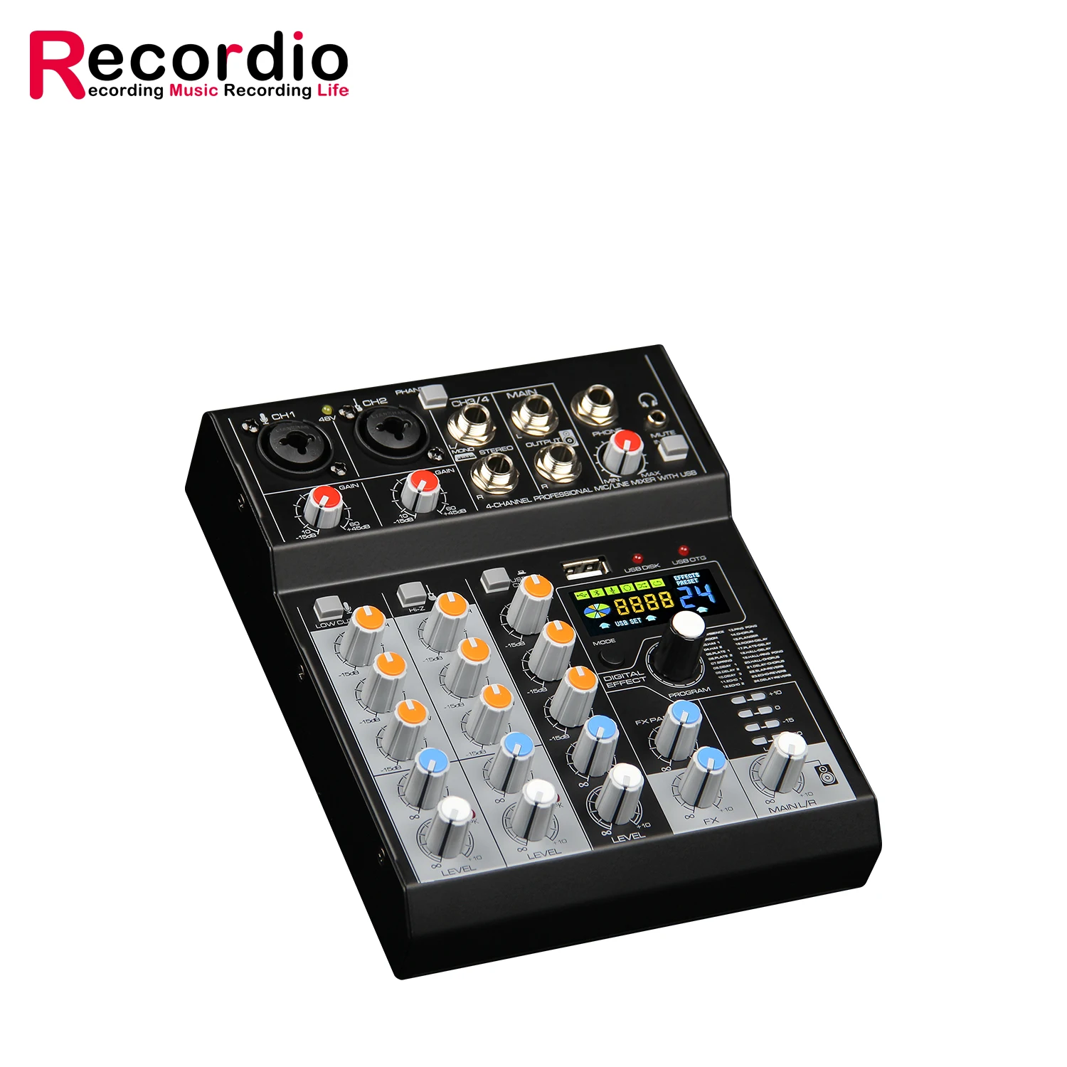 2025 GAX-MQ4 Four Channel Mixer With Audio Interface 24DSP Real Time Ear Feedback Monitoring for Music Production