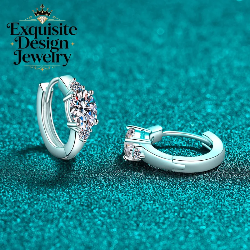 Exquisite Platinum PT950 Dazzling 2-carat Oval Moissanite Hoop Earrings, Fashionable Diamond-studded Earrings, Birthday Gift