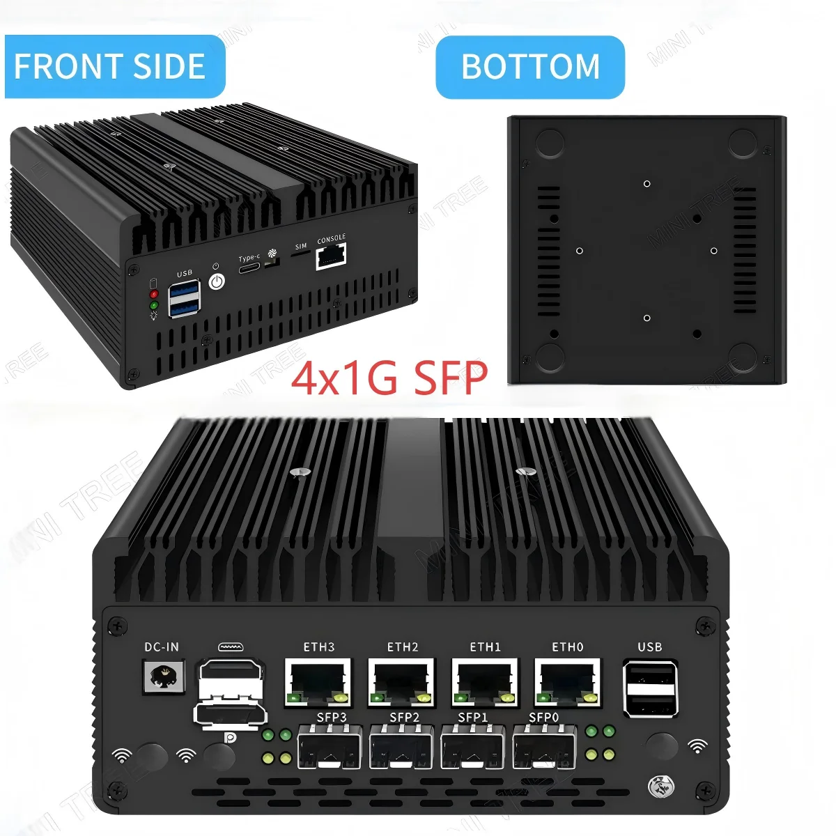 Fanless Mini Firewall PC 4x2.5G LAN + 4x1G SFP Intel i7 13620H i5 13420H 8505U 2*DDR5 NVMe Industrial Computer PfSense Router