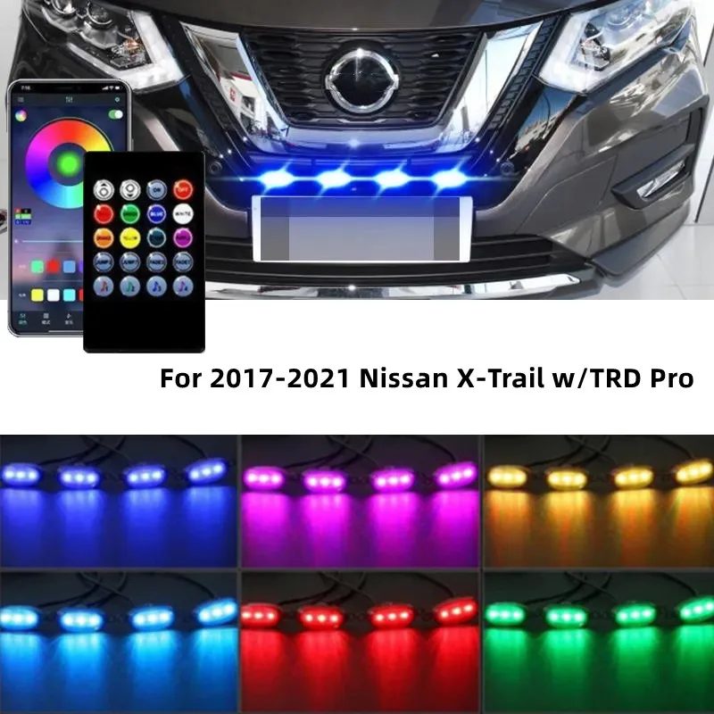 

4 PCS APP/Remote Front Grille Lighting Waterproof For 2017-2021 Nissan X-Trail w/TRD Pro Grill ONLY Front Grille Lighting DRL