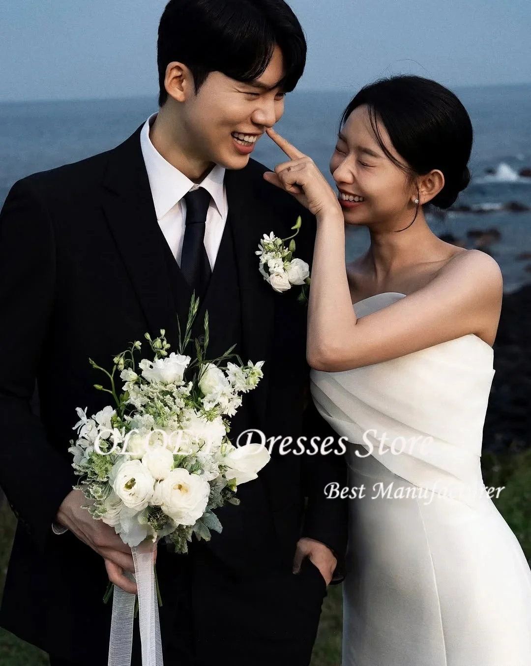

OLOEY 2025 Customized Pretty Bride Gowns Plus Size Strapless Korea Princess Wedding Dresses Organza Ivory Sleeveless Ruched