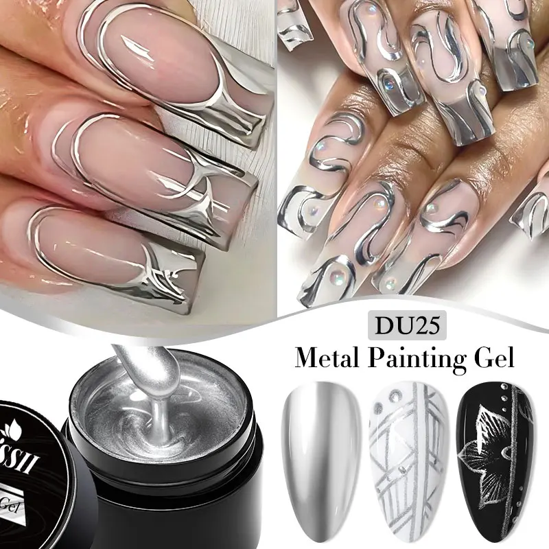 8ml Metal Painting Gel Nail Polish No Wipe Mirror Chrome Metallic Liner Gel Gold Silver Rose Gold 3D Nail Art Drawing Gel Nails