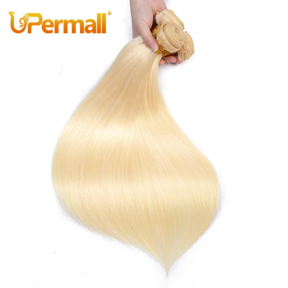 Upermall 1/3/4 Pieces Blonde 613 Straight Human Hair Bundles Remy Hair Extensions For Women Brazilian Hair Weave Can Be Dyed
