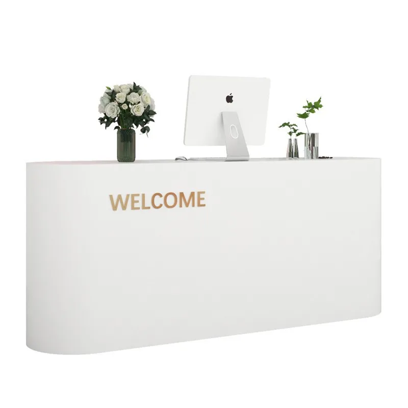 Mostradores de caja para tienda de ropa, contadores de caja de peluquería de belleza simples en forma de arco, muebles de recepción de empresa JT40C