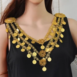 Coins Women Body Chains Multilayer Bohemian Carved Hollow Glossy Metal Gypsy Belly Piercing Dance Vintage Waist Chains Female