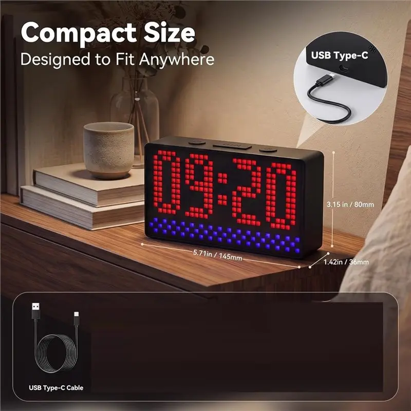 AWAH Smart LED Pixel Clock, Application Controlled, Custom Text And Emoticon Material Display, For Room,Countdown Alarm Function