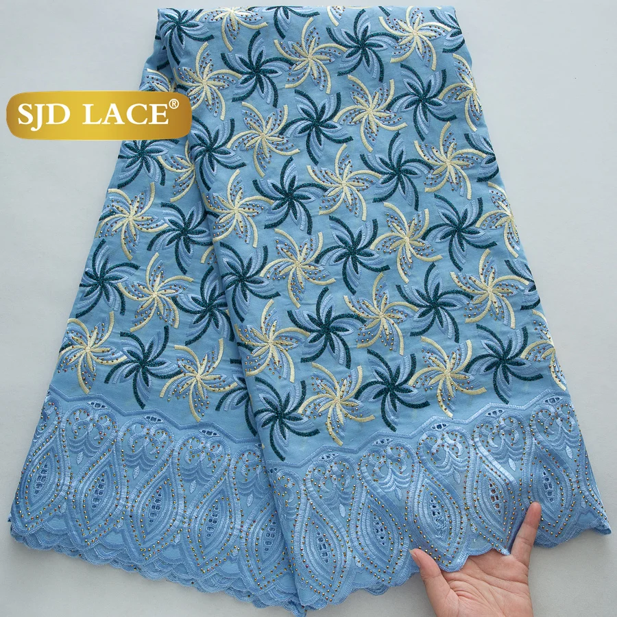 

SJD LACE Swiss Voile Lace with Rhinestones 2025 High Quality African Nigerian Cotton Lace Fabrics for Women Wedding Dresses 4512