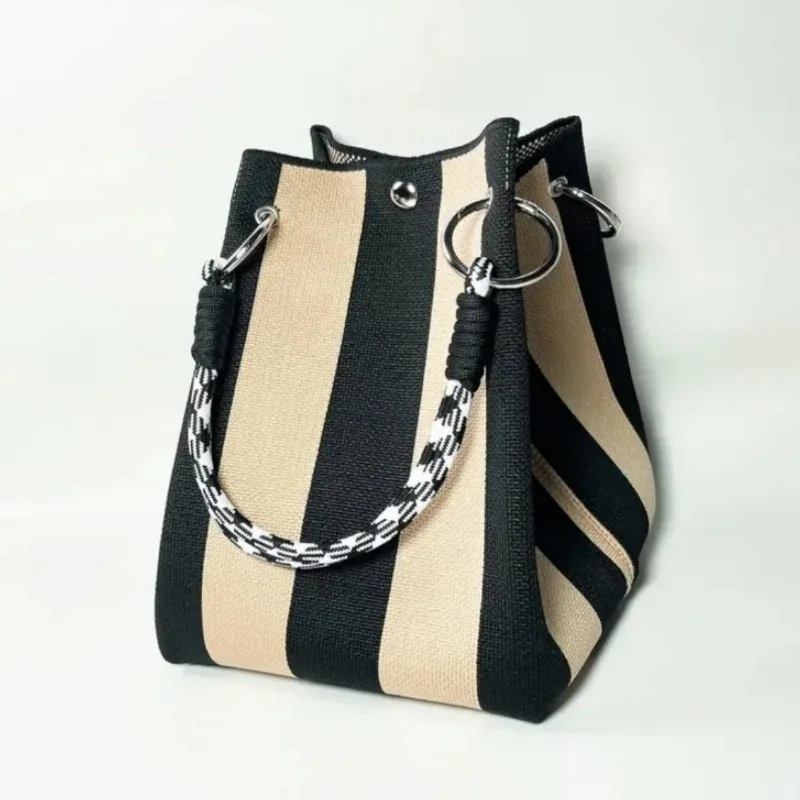 Trendy Woven Bucket Bag for Women, Korean Fashion Knitted Handheld Shoulder Bag, Lightweight Tote for Vacation Shopping Travel