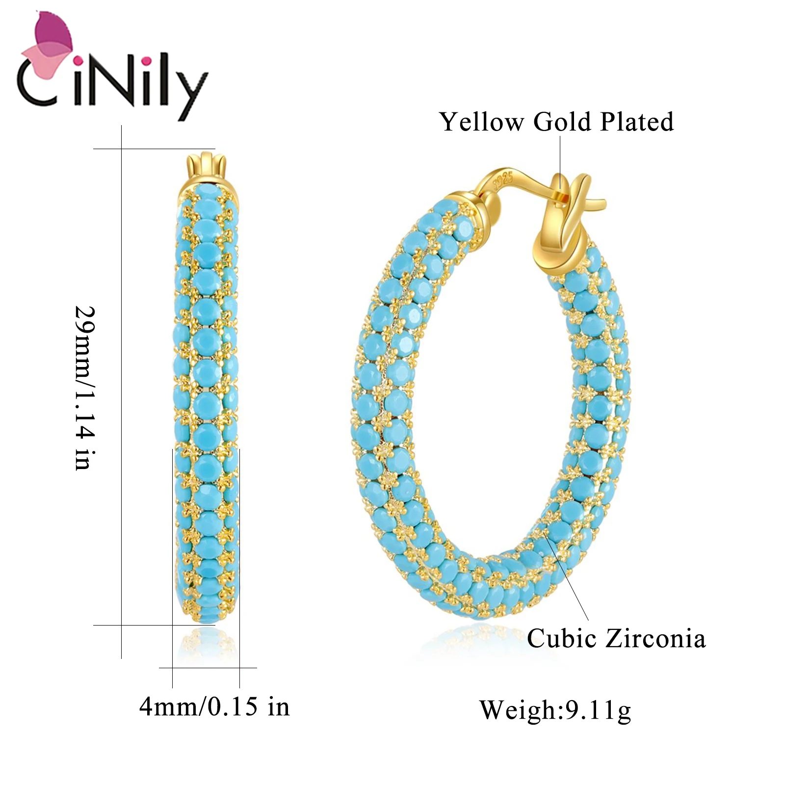 CiNily Multcolor Turquoise Hoop Earrings with Crystal CZ 925 Sterling Silver Shiny Earrings for Women Girls Christmas Jewelry