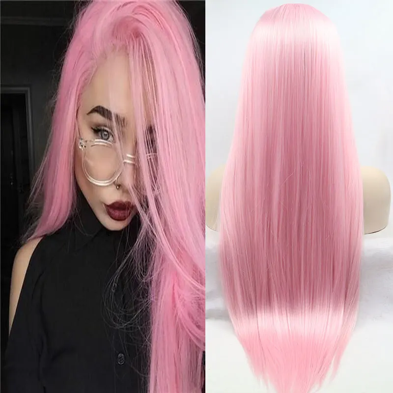 Baby Pink Long Straight Hair Synthetic 13X4 Lace Front Wigs High Quality Heat Resistant Fiber Hair Natural Hairline For Women