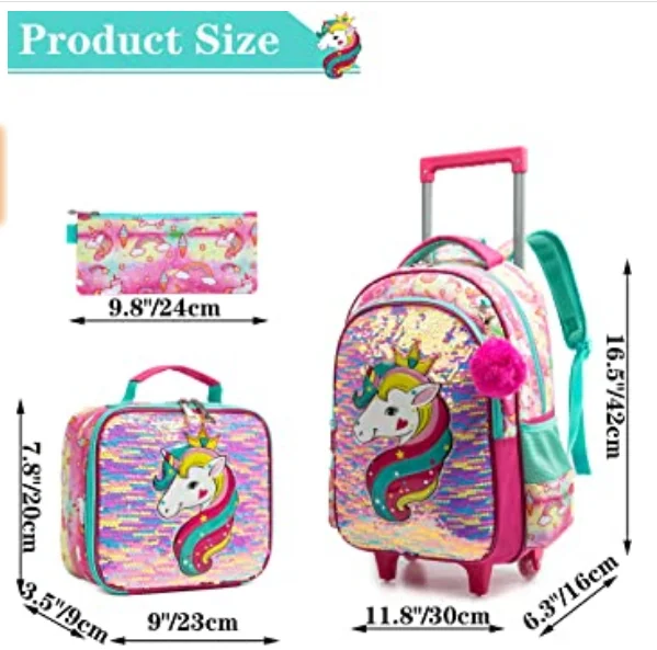 School Rolling backpack for girls Trolley bags Wheeled backpack Bag Set for girls School Trolley Bags School bag with wheels