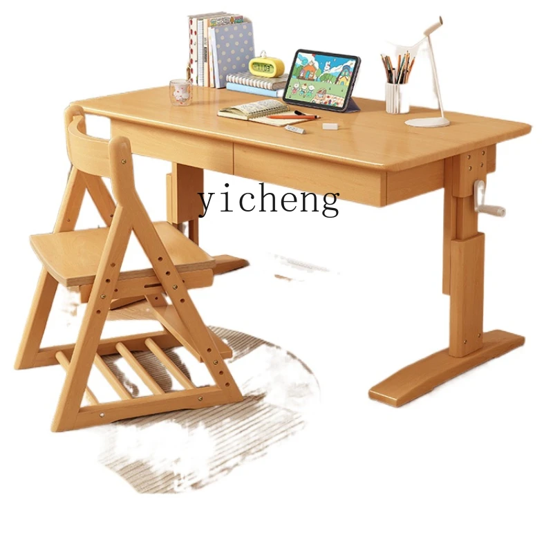 XL Solid Wood Beech Desk Work Table Writing Desk Adjustable Desk Chair Set