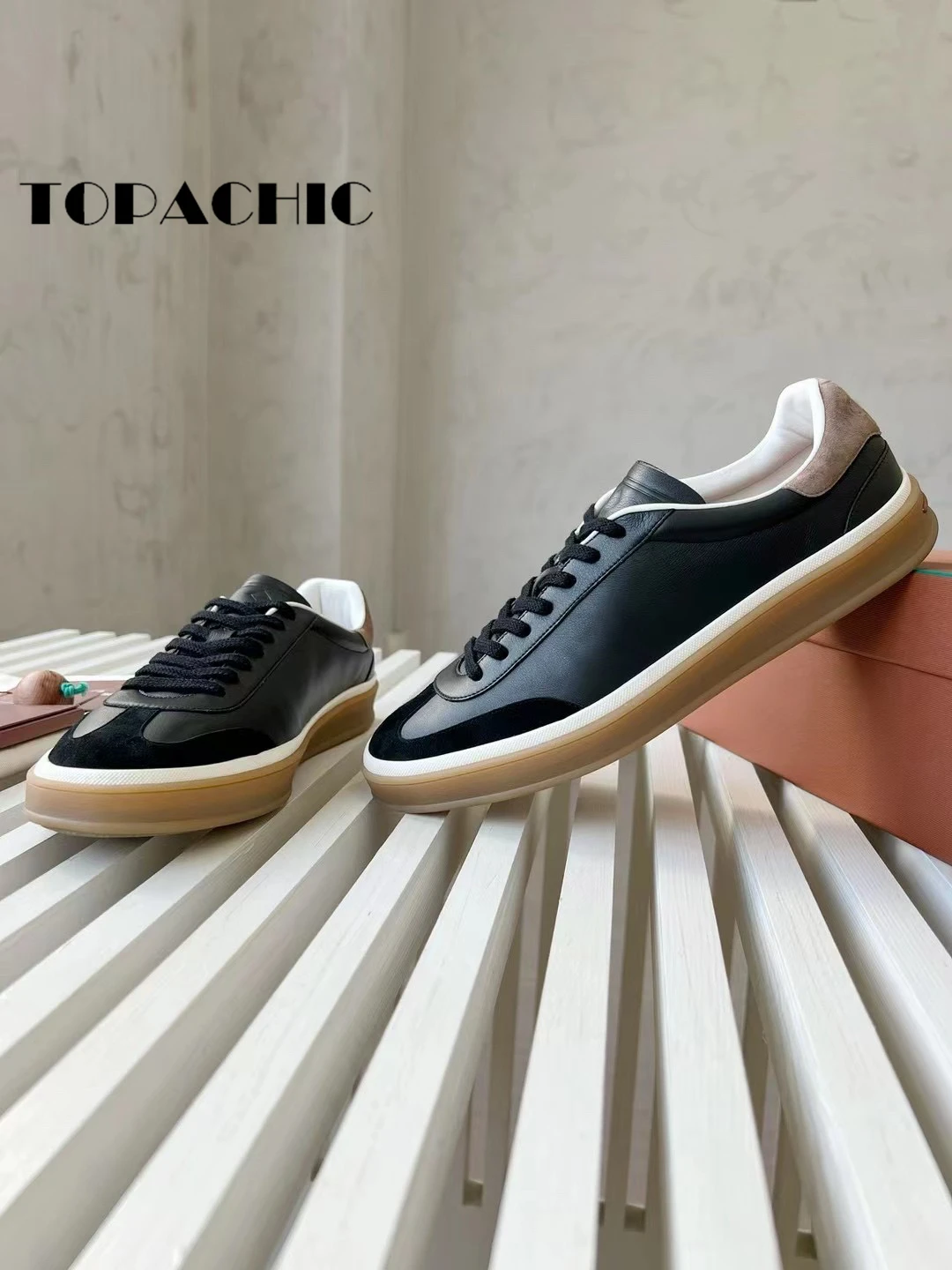 1.4 LP TOPACHIC Men\'s Casual Shoes Lace-Up Round Toe Genuine Leather Soft Comfortable Vulcanize Shoes