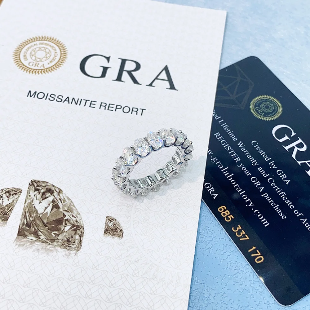 3x5mm 4x6mm D Color Oval Moissanite Eternity Ring for Men 925 Sterling Silver Iced Moissanite Diamond Wedding Band Pass Tester view 4