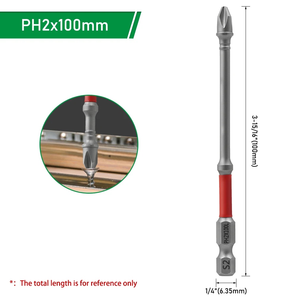 LAVIE Schraubendreher-Bit, S2-Stahl, PH2, Schlagkopf, Kreuzschlitz, 1/4" Sechskant, 25–150 mm, für Elektrobohrmaschinen, zum Bearbeiten von Holz, AE1222P. – Detail 11