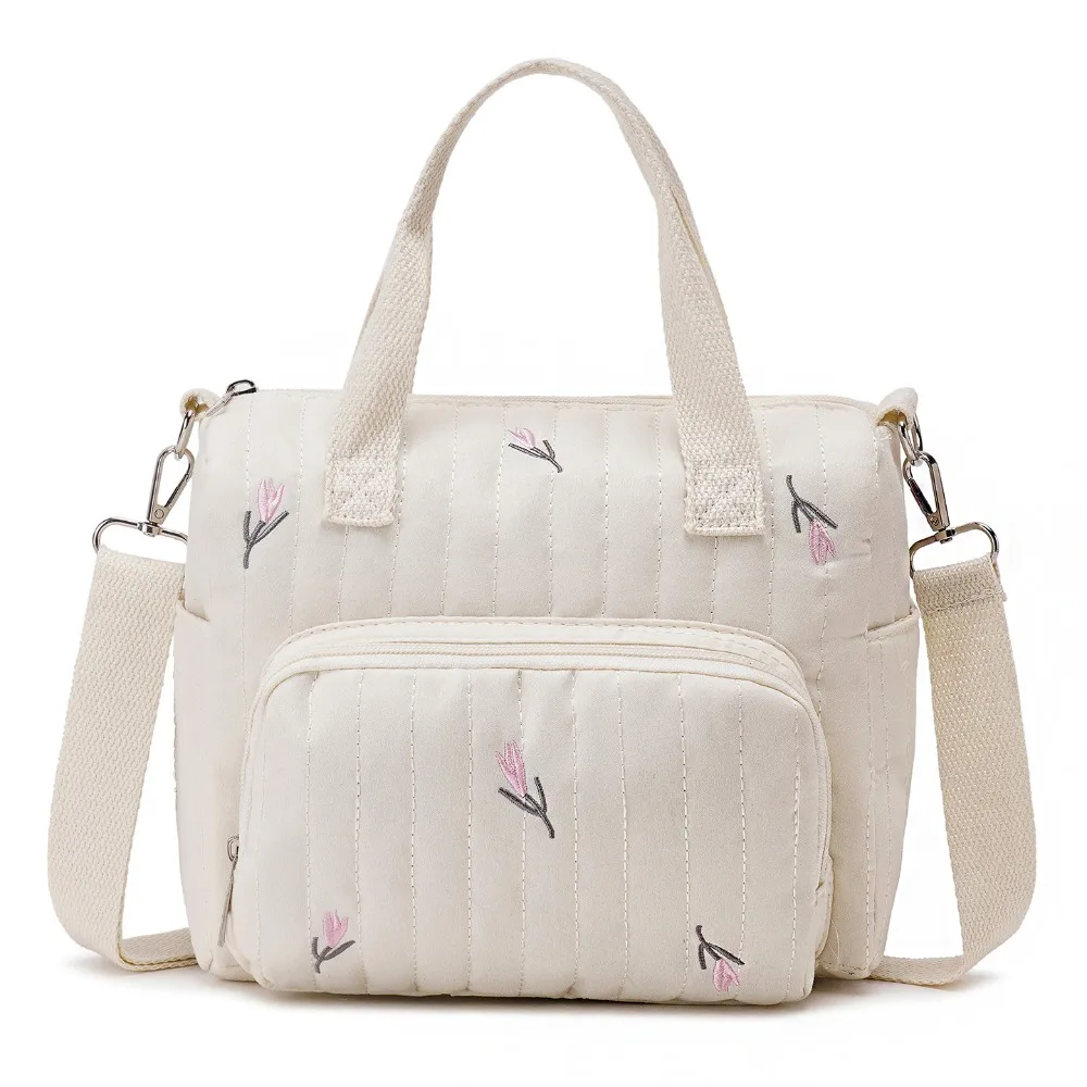 

Сумка-органайзер для детских принадлежностей в корейском стиле: стеганая, с вышивкой цветов и мишки, на плечо, для подгузников