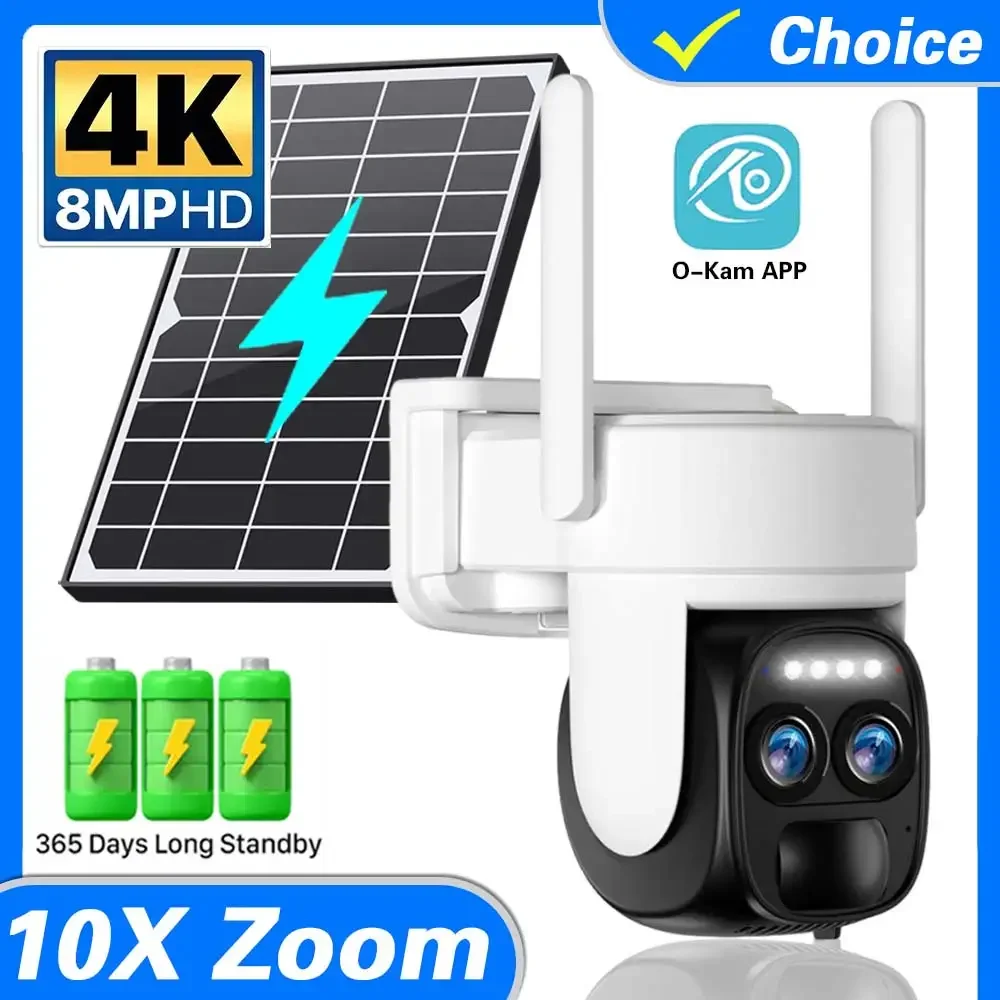 

Dual Lens WIFI Solar Camera 4K 8MP 10X PTZ Zoom CCTV Outdoor Automatic Tracking Humanoid Detection Support PTZ IP66 Waterproof