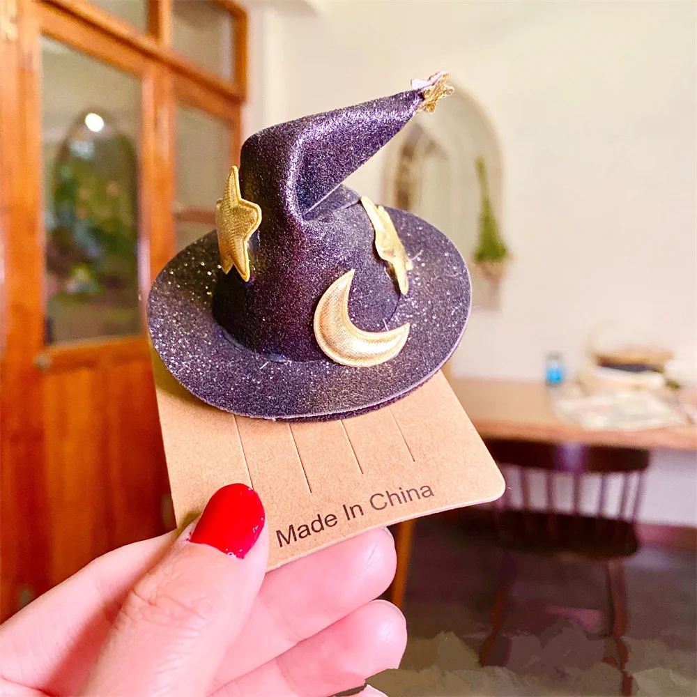 Halloween Witch Hat Hair Clip Mini Star Moon Witch Cap Hairpin Headdress Women Party Costume Ornaments Headwear Party Supplies