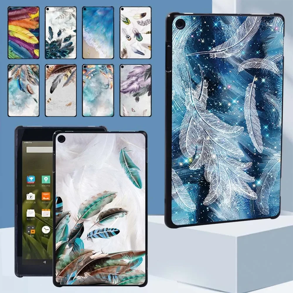 

Tablet Case Cover for Fire HD 10 Plus/5th/7th/9th/11th/HD 8 Plus/6th/7th/8th/10th/Fire 7 5th/7th/9th Feather Print Hard Shell